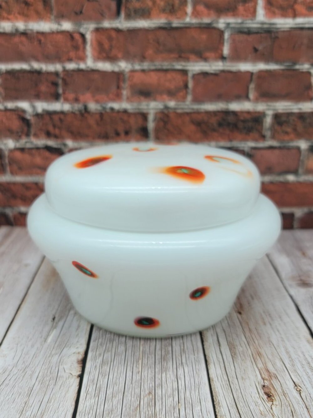 Murano 1970’s White Millefiori Speckled MCM Art Glass Covered Dish